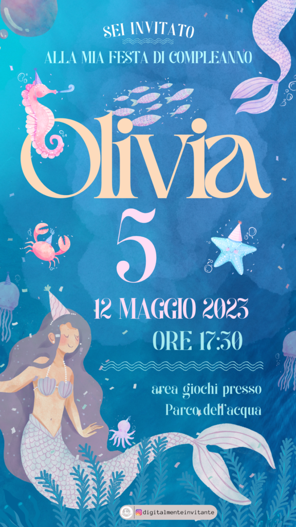 Invito sirenetta biglietto compleanno bimba personalizzabile - Fest